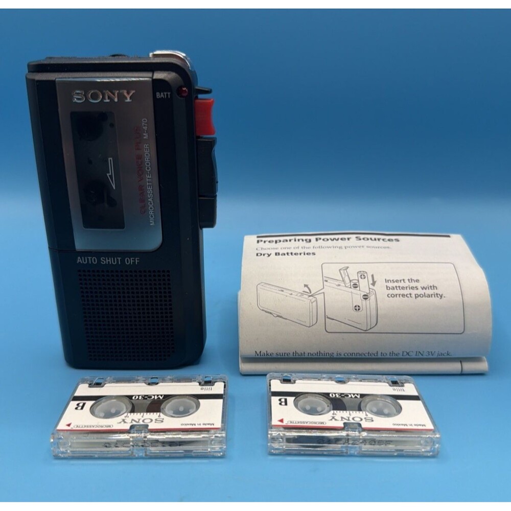 Sony M-470 Micro Cassette Recorder Clear Voice Plus Auto Shut Off Fully Tested